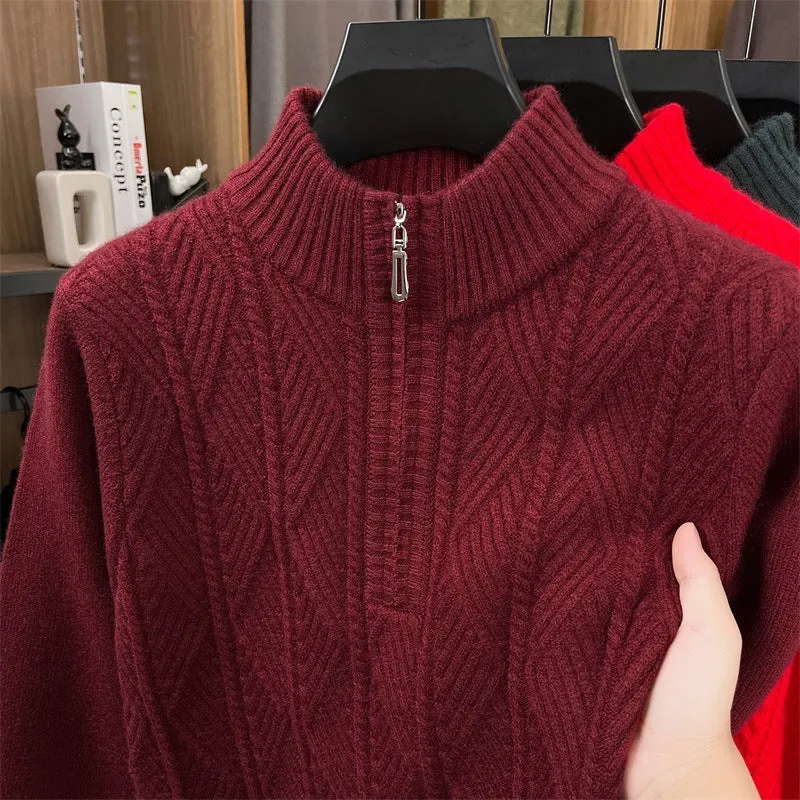 Men's business leisure pullover bottoming sweater in camel, thickened acrylic blend crew neck, long sleeve, solid colour knit