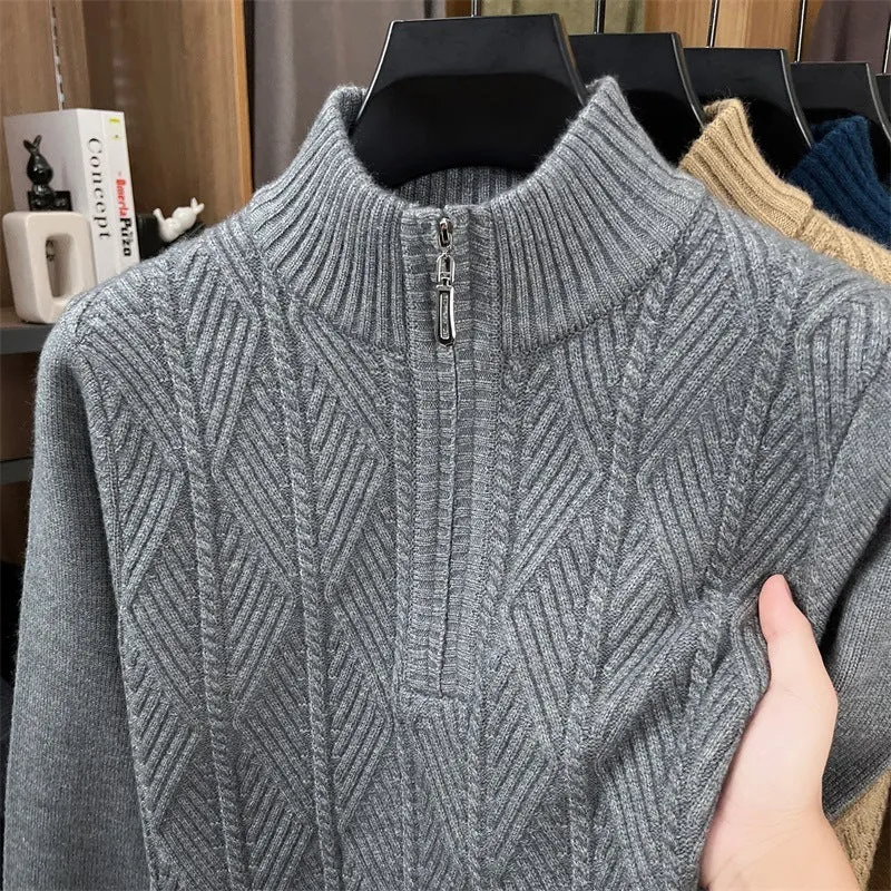 Men's business leisure pullover bottoming sweater in camel, thickened acrylic blend crew neck, long sleeve, solid colour knit