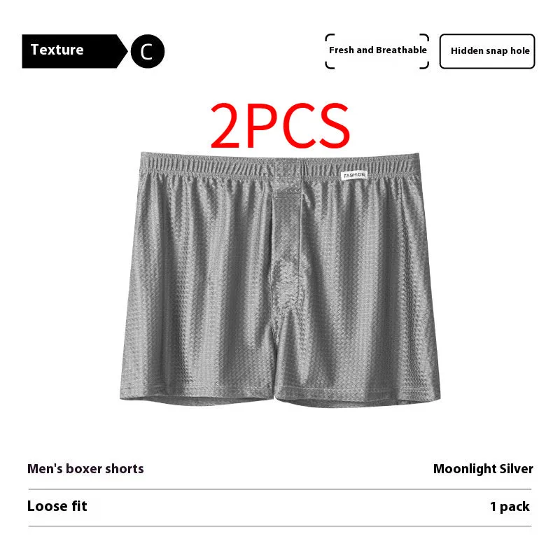 Men's nylon ice silk boxers in carbon crystal black, solid colour, knitted fabric, mid waist