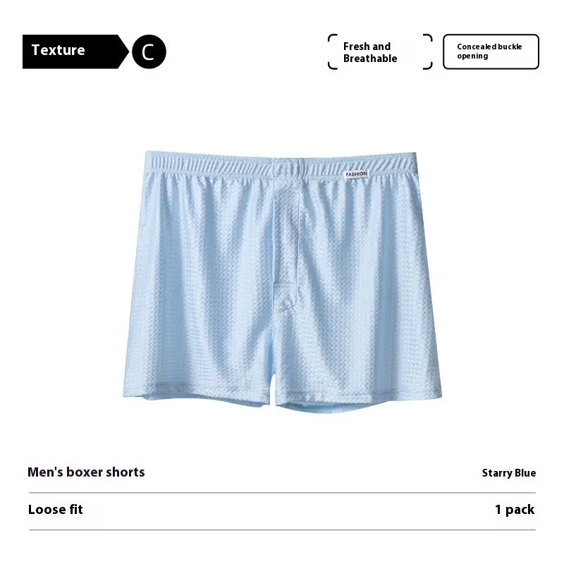 Men's nylon ice silk boxers in carbon crystal black, solid colour, knitted fabric, mid waist