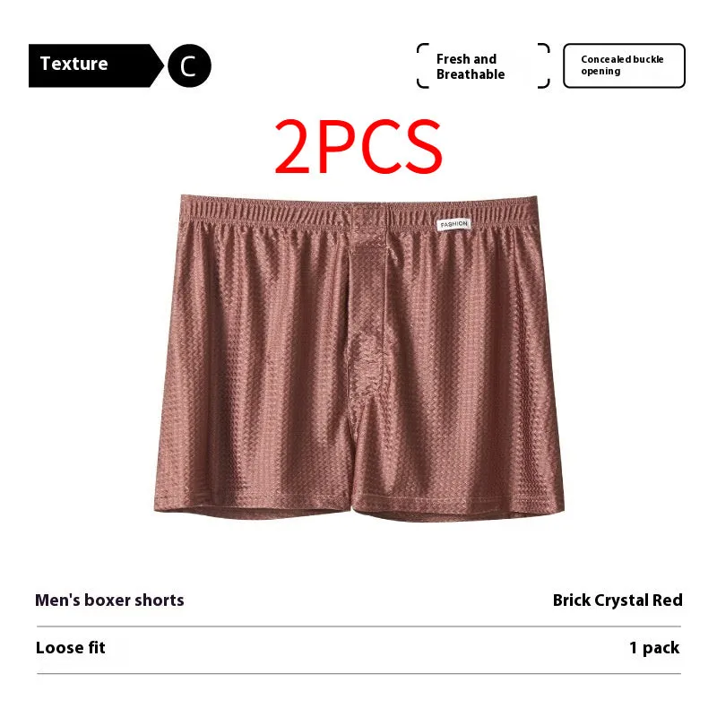 Men's nylon ice silk boxers in carbon crystal black, solid colour, knitted fabric, mid waist