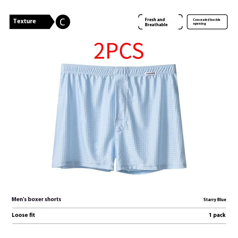 Men's nylon ice silk boxers in carbon crystal black, solid colour, knitted fabric, mid waist