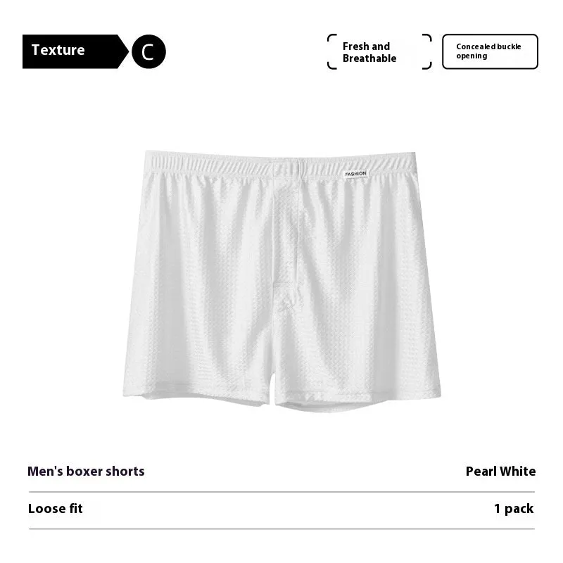 Men's nylon ice silk boxers in carbon crystal black, solid colour, knitted fabric, mid waist