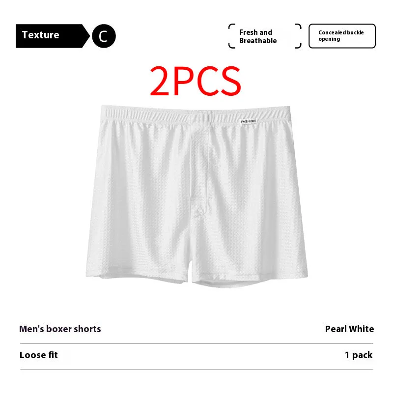 Men's nylon ice silk boxers in carbon crystal black, solid colour, knitted fabric, mid waist