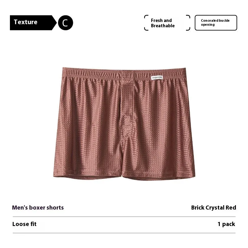 Men's nylon ice silk boxers in carbon crystal black, solid colour, knitted fabric, mid waist