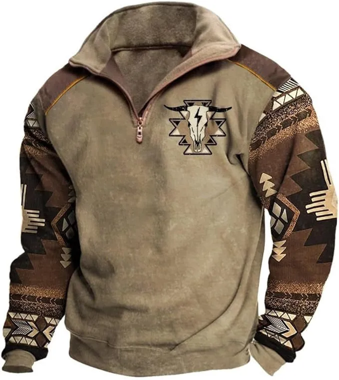 Men's half-zip printed casual jacket in loose fit, long sleeves, straight hem