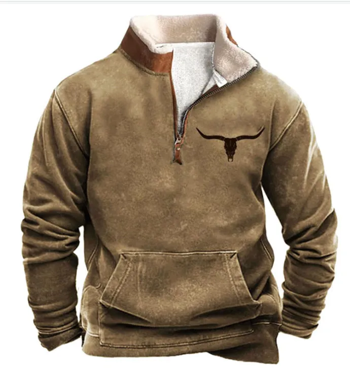 Men's half-zip printed casual jacket in loose fit, long sleeves, straight hem