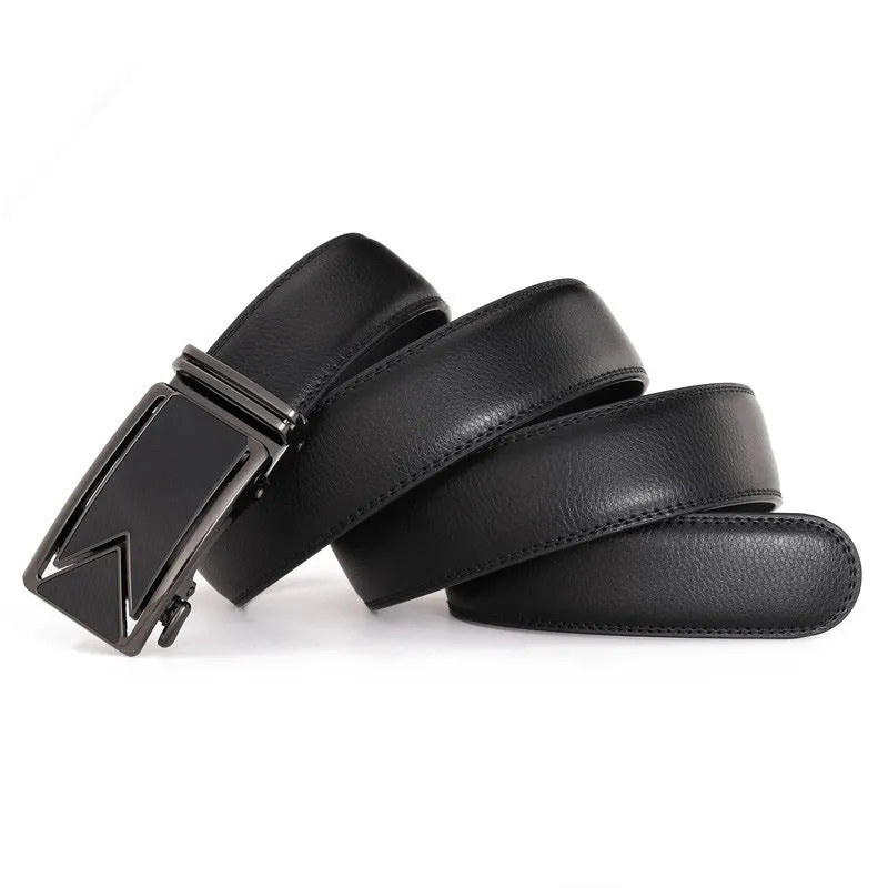 Genuine leather men's belt with automatic buckle and M letter design in brown colour