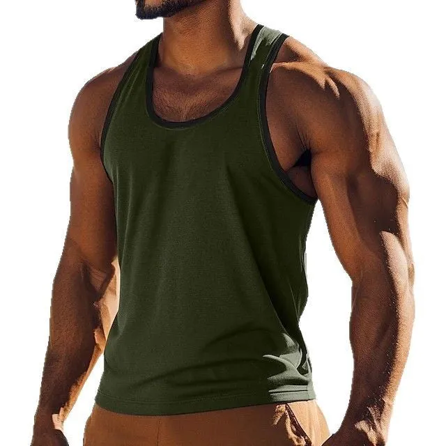 Solid colour polyester slim fit men's summer vest in a range of colours including black, white, red, green, blue, grey, and light blue