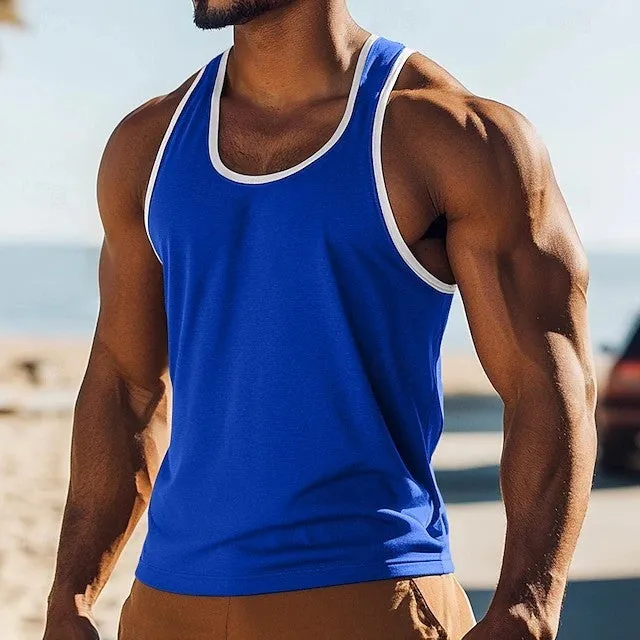 Solid colour polyester slim fit men's summer vest in a range of colours including black, white, red, green, blue, grey, and light blue