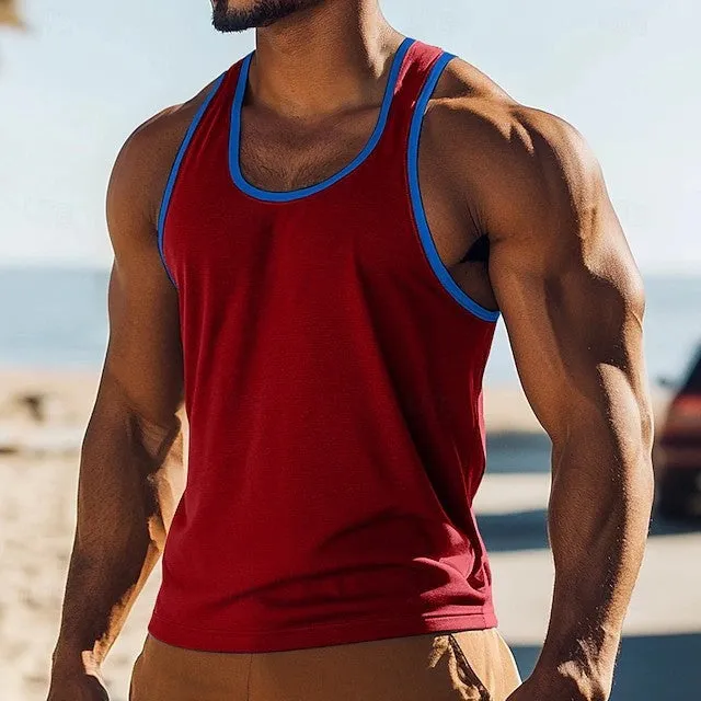 Solid colour polyester slim fit men's summer vest in a range of colours including black, white, red, green, blue, grey, and light blue