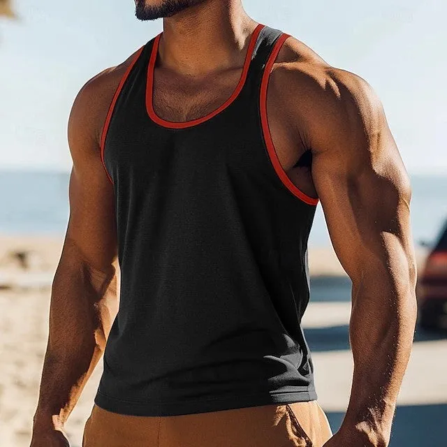 Solid colour polyester slim fit men's summer vest in a range of colours including black, white, red, green, blue, grey, and light blue