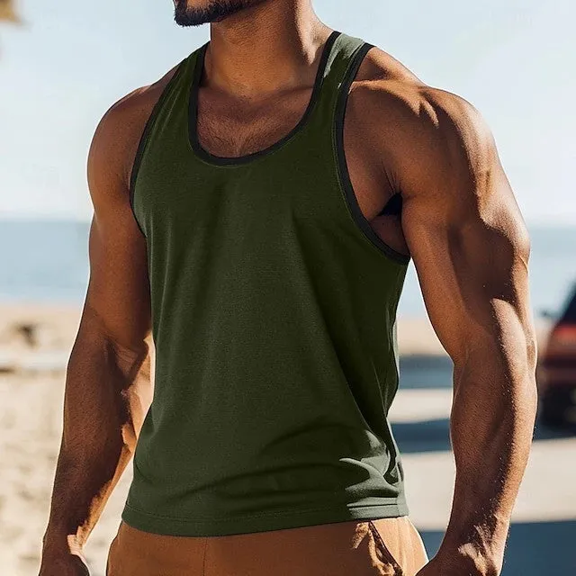 Solid colour polyester slim fit men's summer vest in a range of colours including black, white, red, green, blue, grey, and light blue