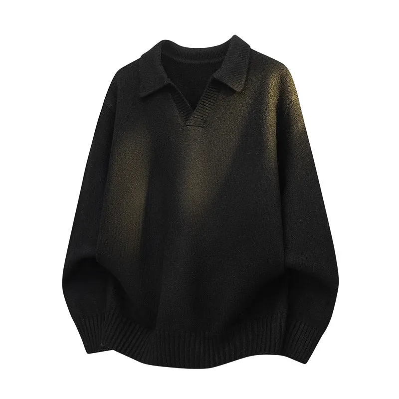 Men's casual cardigan sweater coat in carbon black, loose fit, modal rabbit fur blend