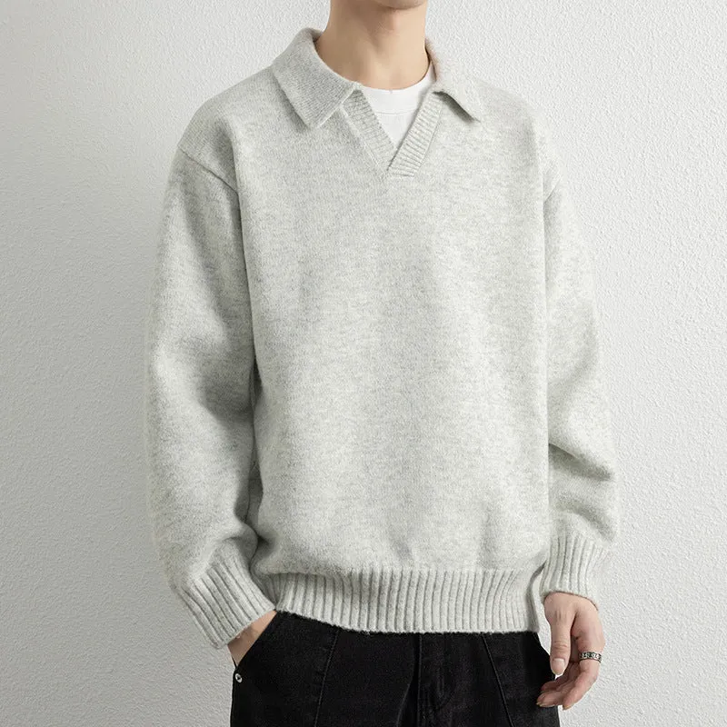 Men's casual cardigan sweater coat in carbon black, loose fit, modal rabbit fur blend
