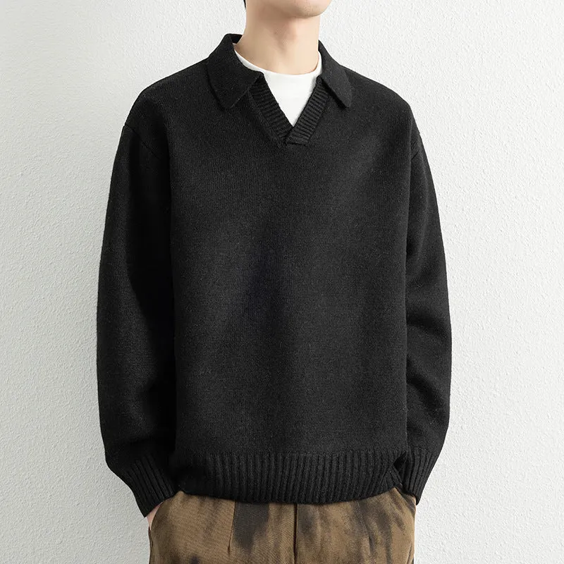 Men's casual cardigan sweater coat in carbon black, loose fit, modal rabbit fur blend
