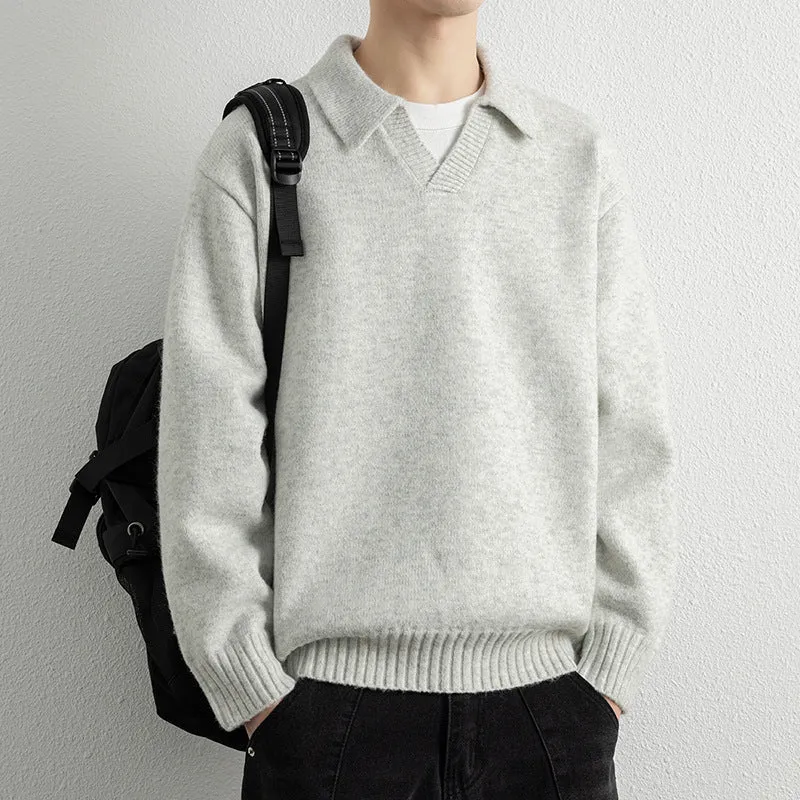 Men's casual cardigan sweater coat in carbon black, loose fit, modal rabbit fur blend