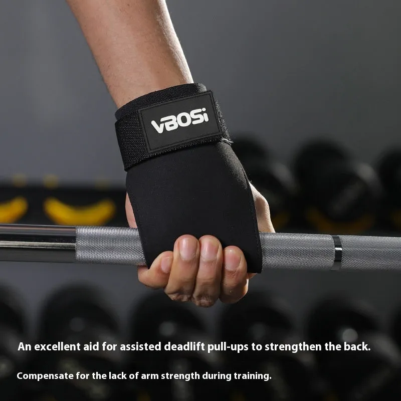 Hard pull booster stripe palm gloves wristband for weightlifting support in black
