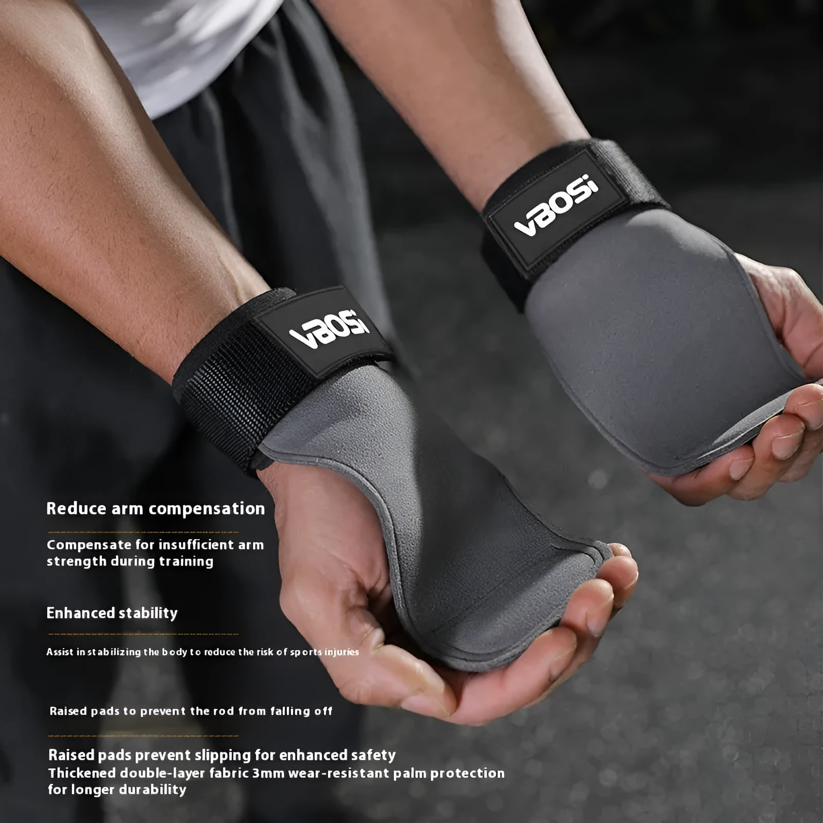 Hard pull booster stripe palm gloves wristband for weightlifting support in black