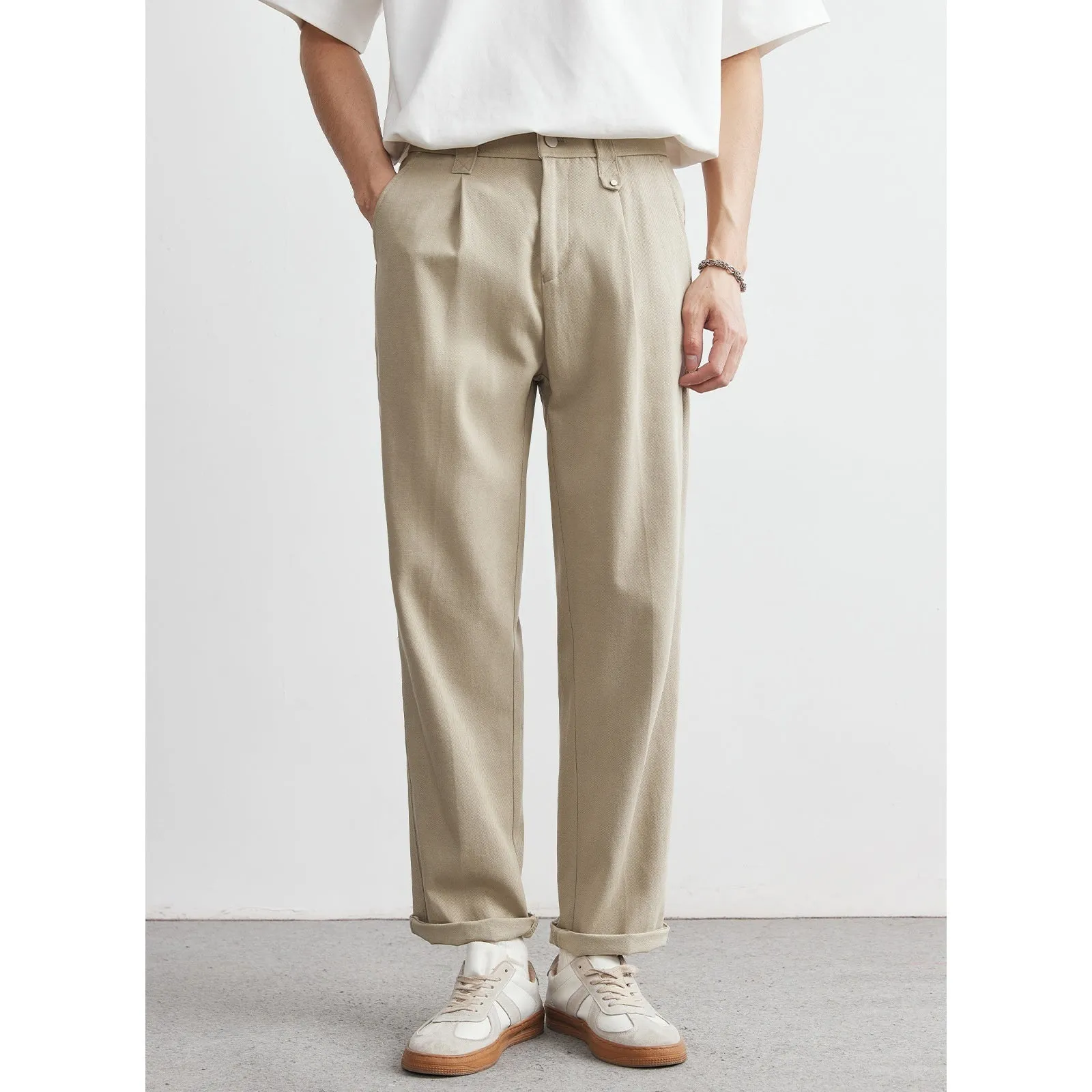 Men's straight drooping casual pants in khaki, black, apricot, loose fit, sizes S to 3XL