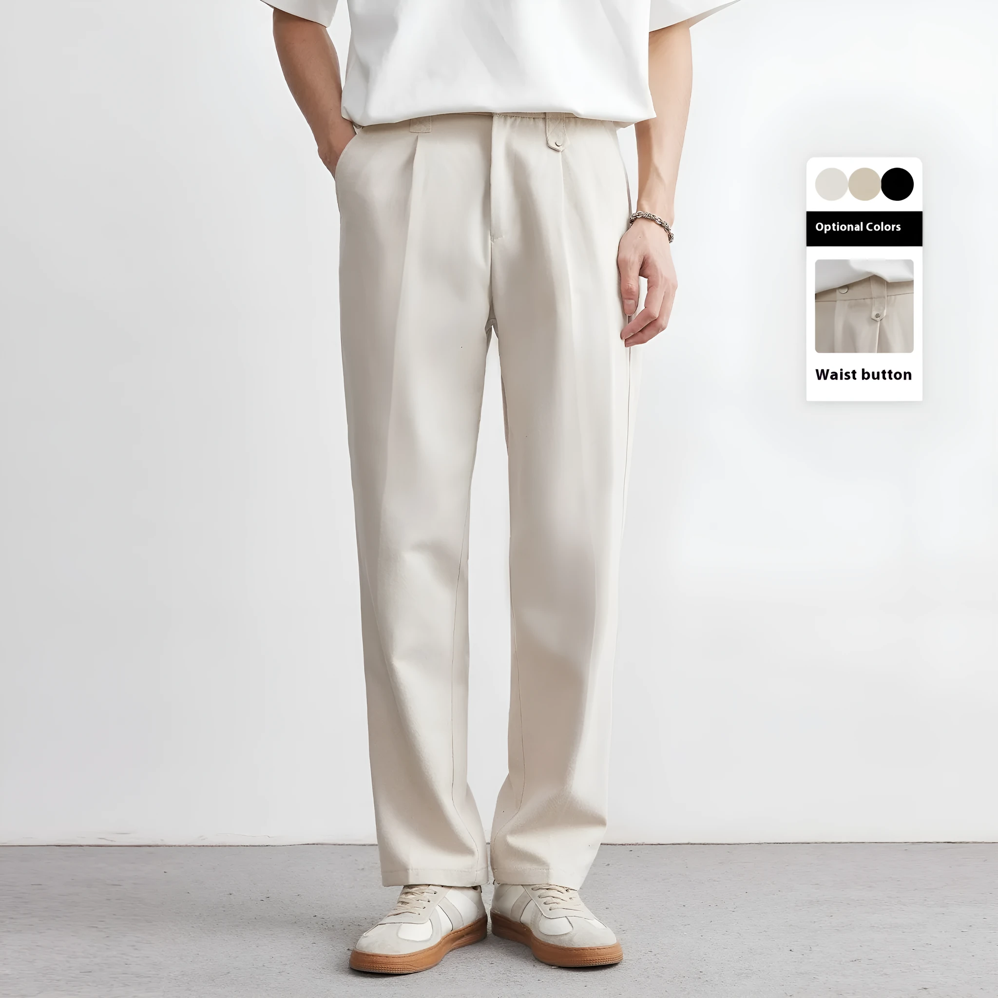 Men's straight drooping casual pants in khaki, black, apricot, loose fit, sizes S to 3XL