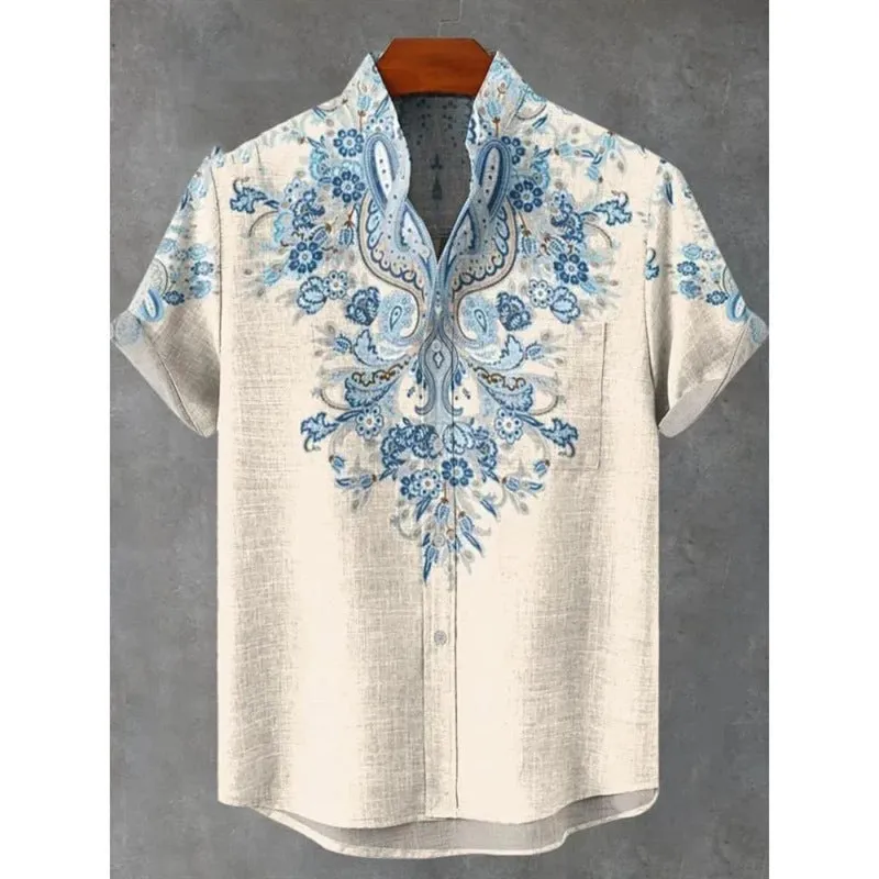Men's linen summer shirt long sleeve slim fit non-iron American retro style in colour WQ124