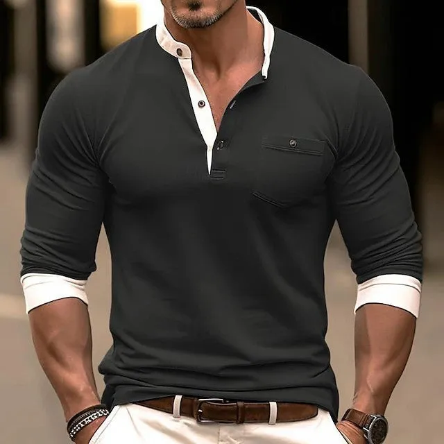 Men's long sleeve cotton t-shirt in six colour options showing round neck design