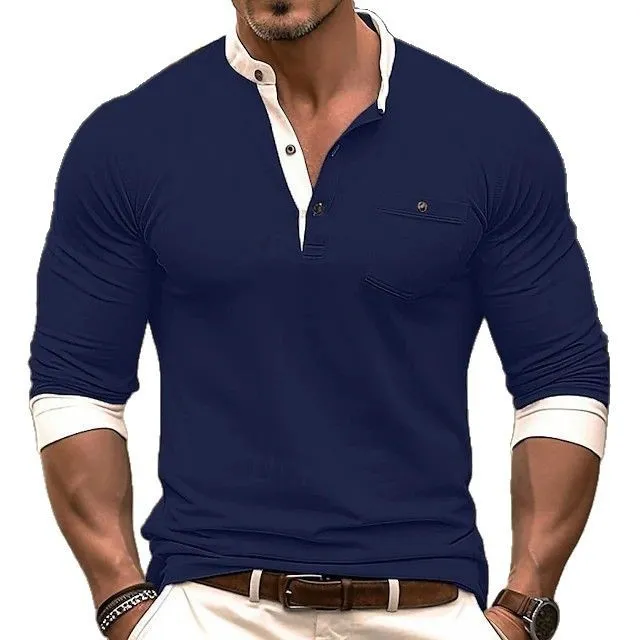 Men's long sleeve cotton t-shirt in six colour options showing round neck design