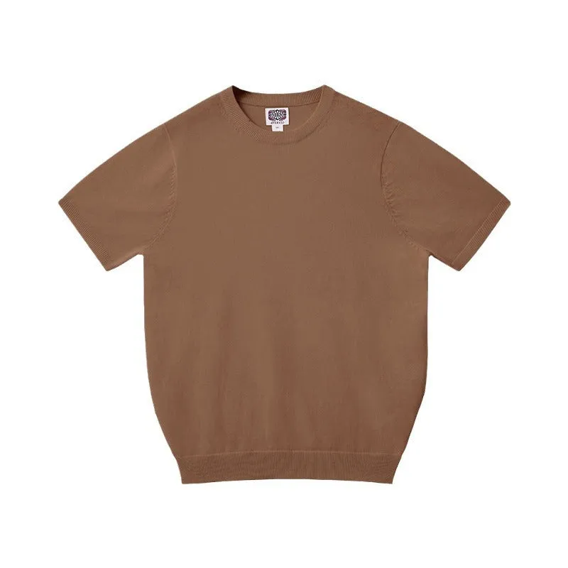 Pure cotton men's short-sleeved T-shirt in slim fit round neck style, available in five colours including black, white, khaki, navy, charcoal gray