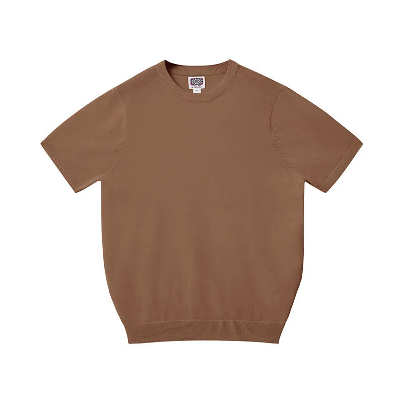 Pure cotton men's short-sleeved T-shirt in slim fit round neck style, available in five colours including black, white, khaki, navy, charcoal gray