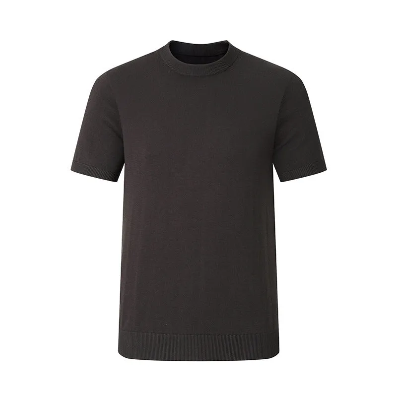 Pure cotton men's short-sleeved T-shirt in slim fit round neck style, available in five colours including black, white, khaki, navy, charcoal gray