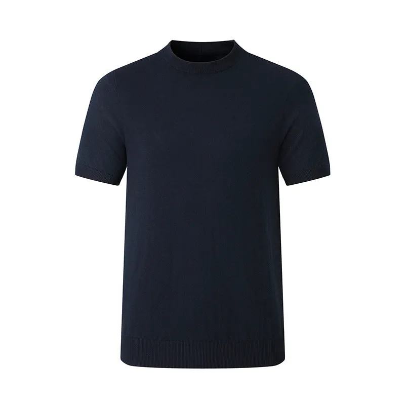 Pure cotton men's short-sleeved T-shirt in slim fit round neck style, available in five colours including black, white, khaki, navy, charcoal gray