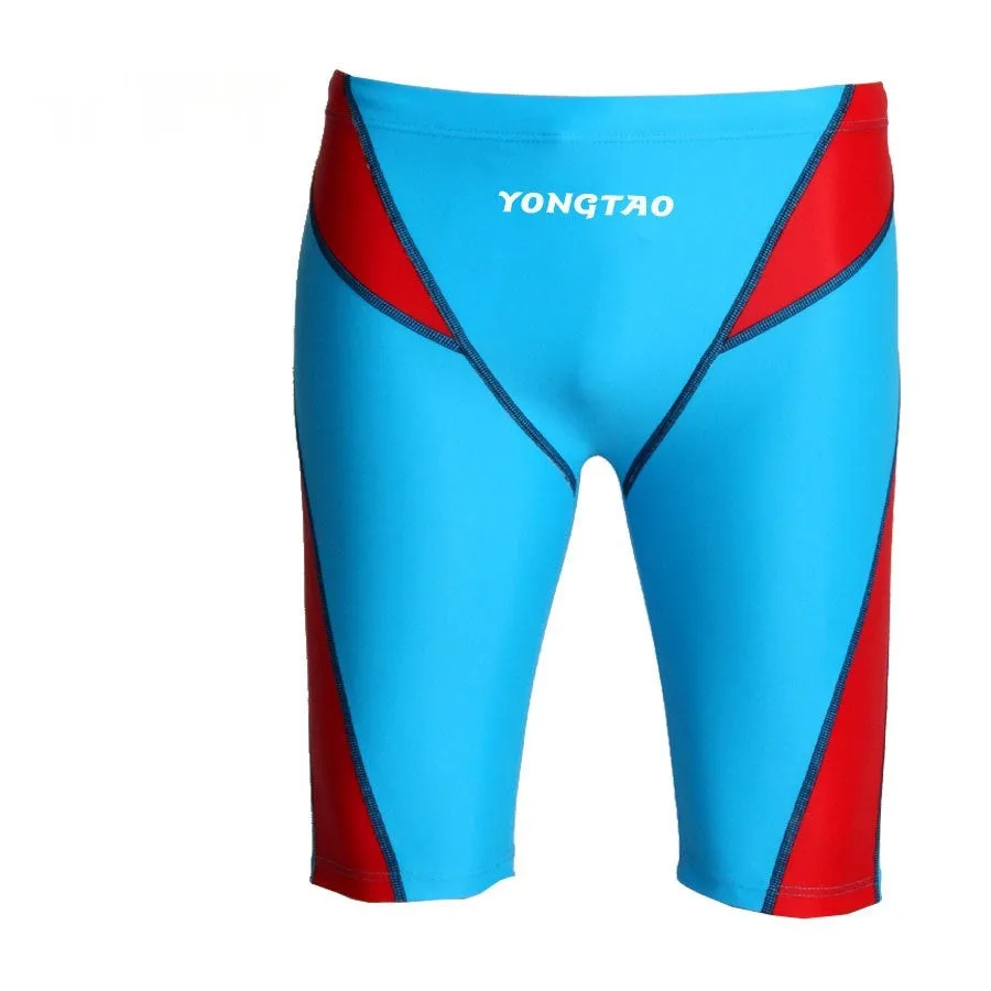 Knee-length men's swimming trunks with printed pattern in nylon fabric