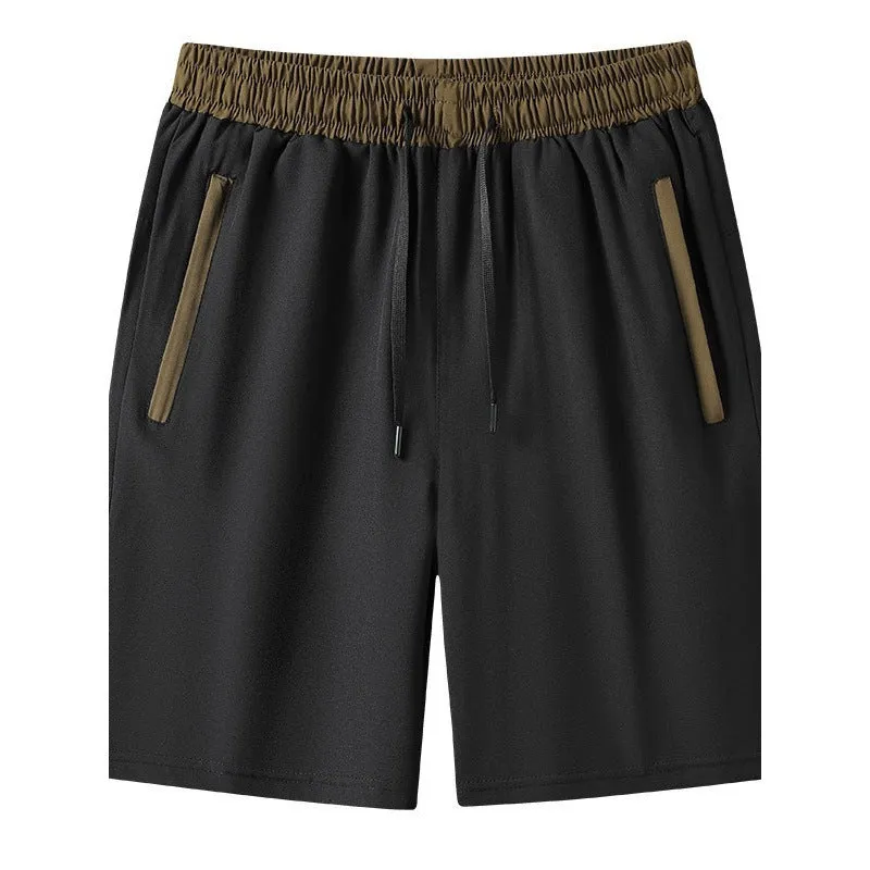Men's wide waist cropped loose track pants in black, polyester fiber, with moisture absorption for running and fitness