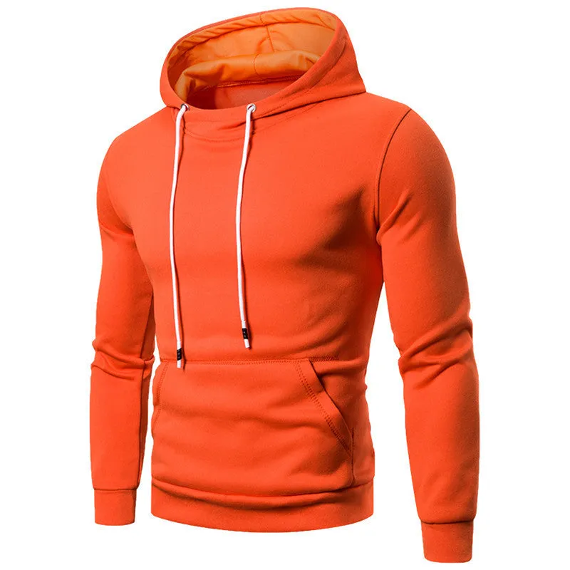 Men's plus size hooded fleece pullover sweatshirt in black, front view