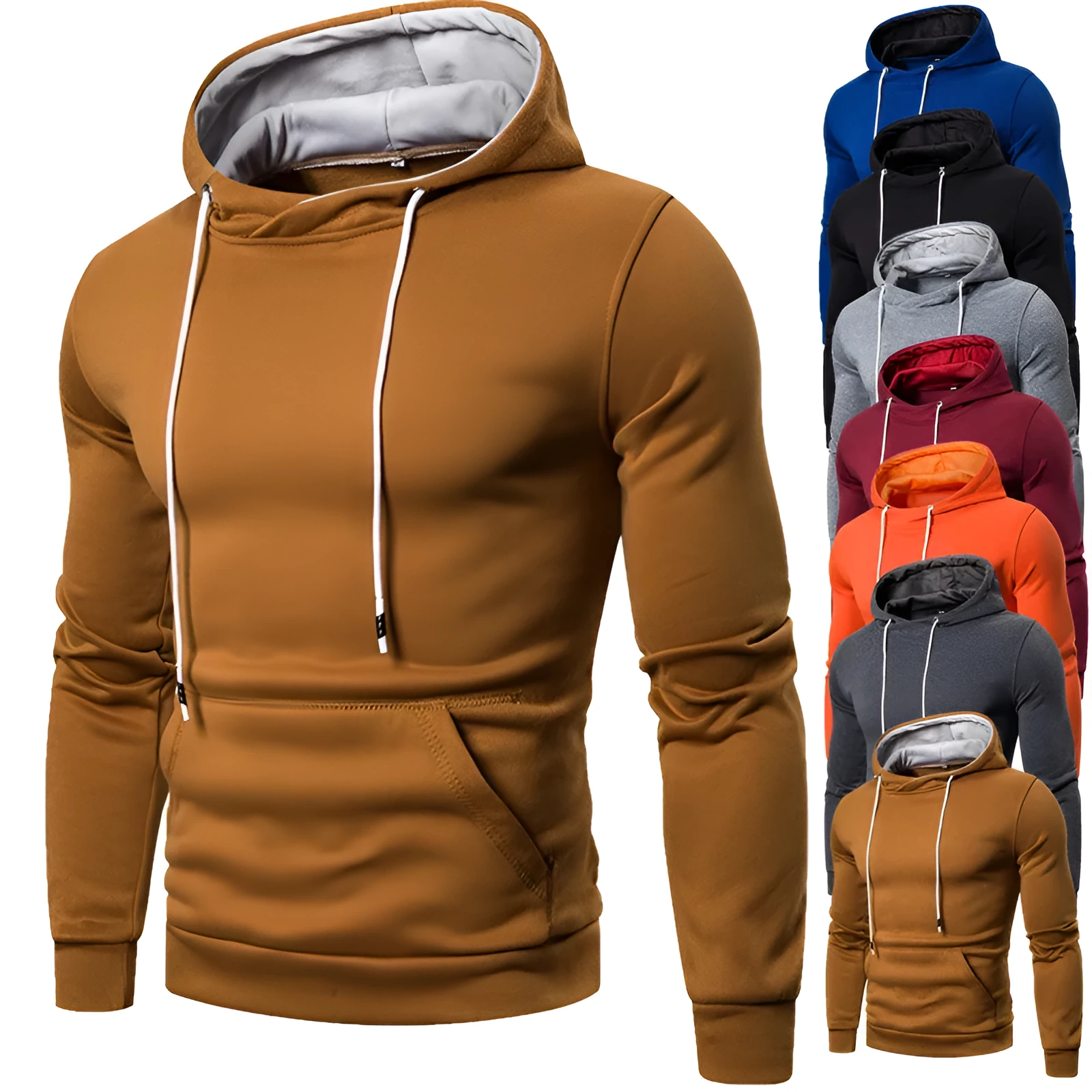 Men's plus size hooded fleece pullover sweatshirt in black, front view