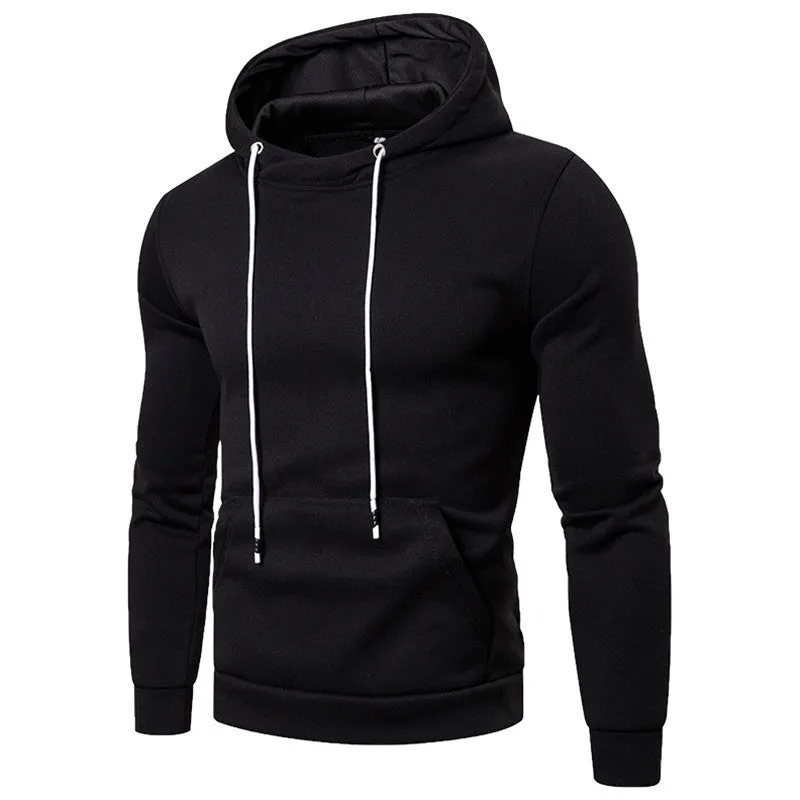 Men's plus size hooded fleece pullover sweatshirt in black, front view