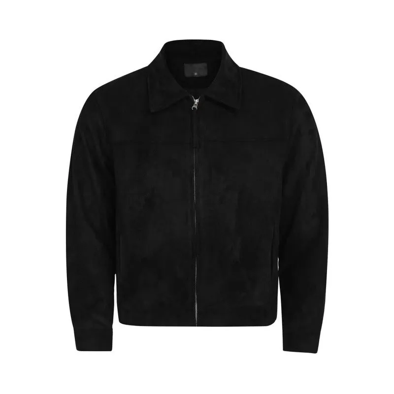 Men's Harajuku suede-style Vinylon double jacket in brown, loose thickening fit, front view