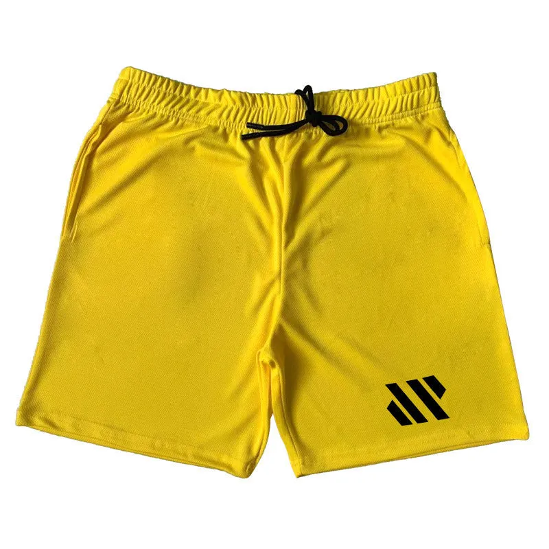 Man's metal silk fabric sports shorts in loose fit for summer running.