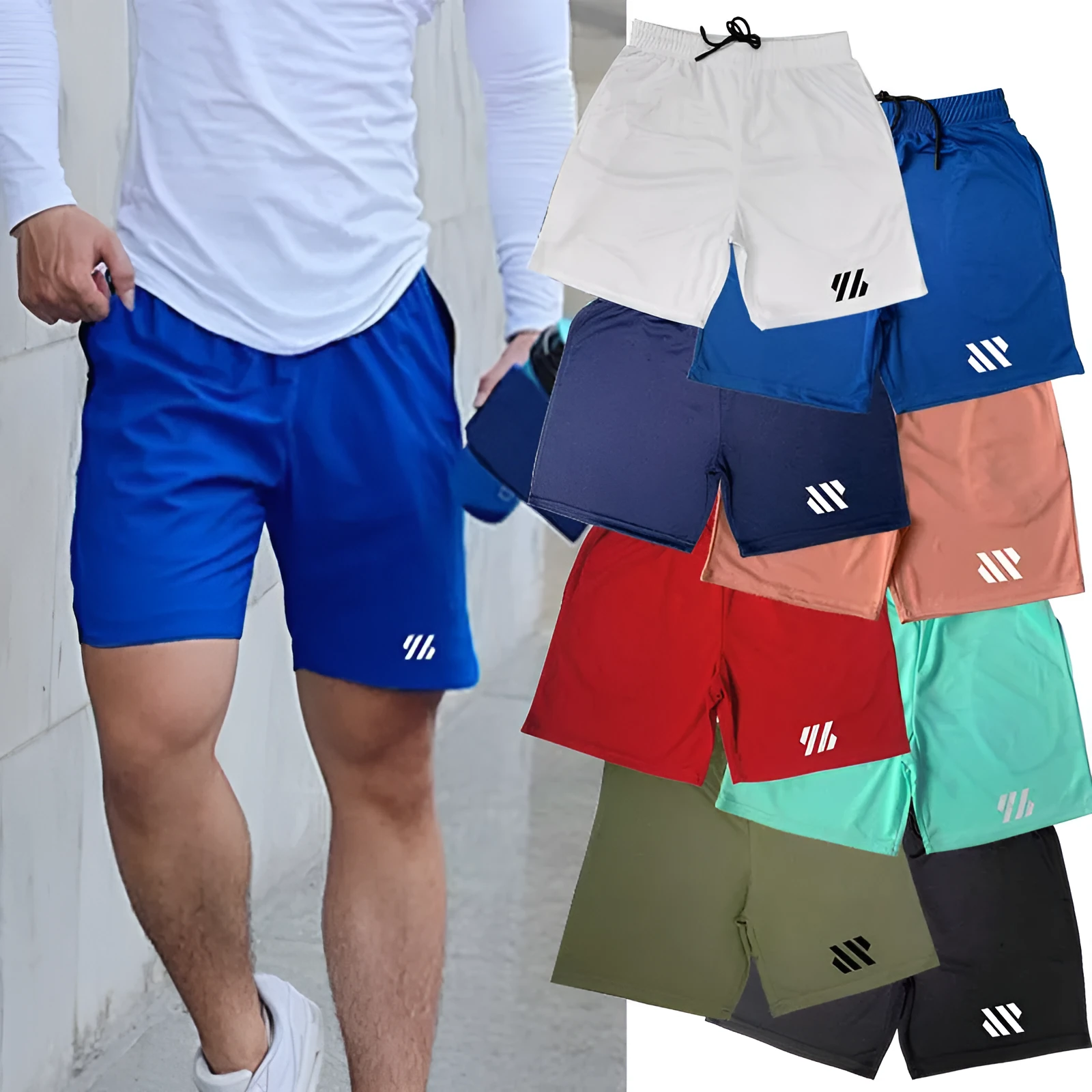 Man's metal silk fabric sports shorts in loose fit for summer running.