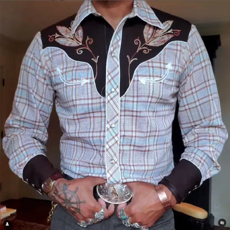 Men's casual 3D printed polyester lapel long sleeve pullover shirt in colour match pattern, loose fit, size S to 6XL