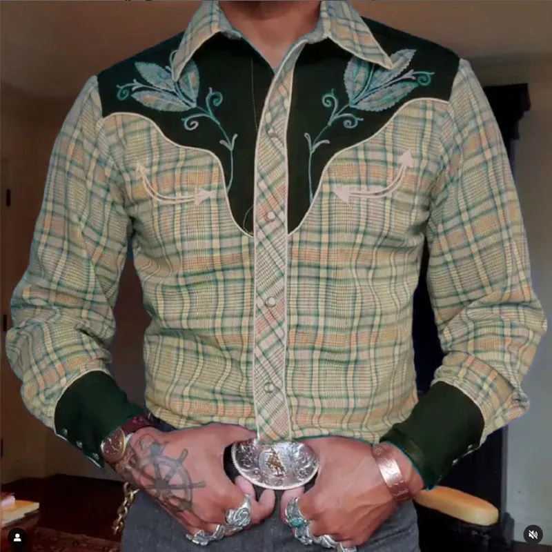 Men's casual 3D printed polyester lapel long sleeve pullover shirt in colour match pattern, loose fit, size S to 6XL