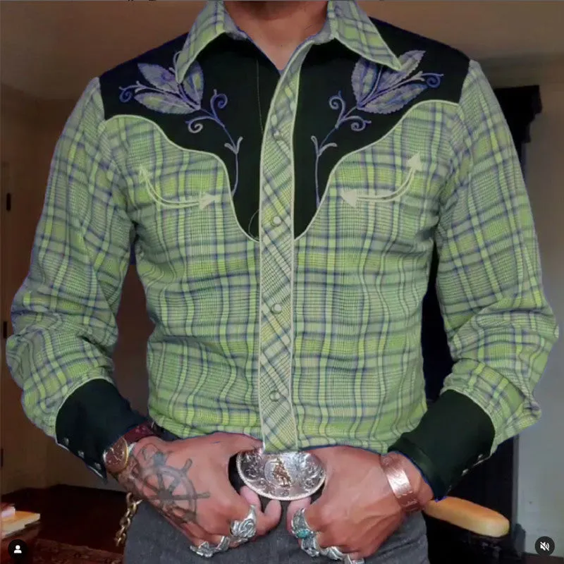 Men's casual 3D printed polyester lapel long sleeve pullover shirt in colour match pattern, loose fit, size S to 6XL