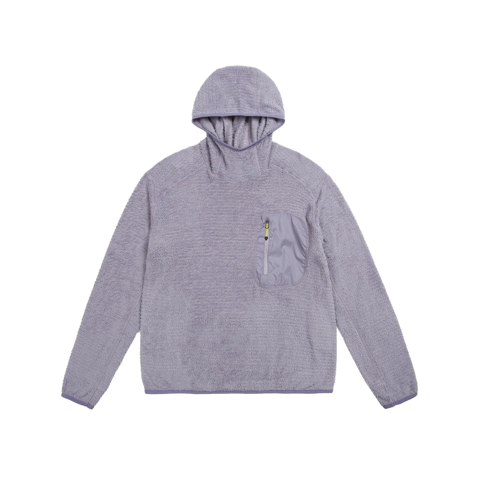 Breathable pullover hoodie for men – polyester fibre blend with zip pocket, black colour, front view