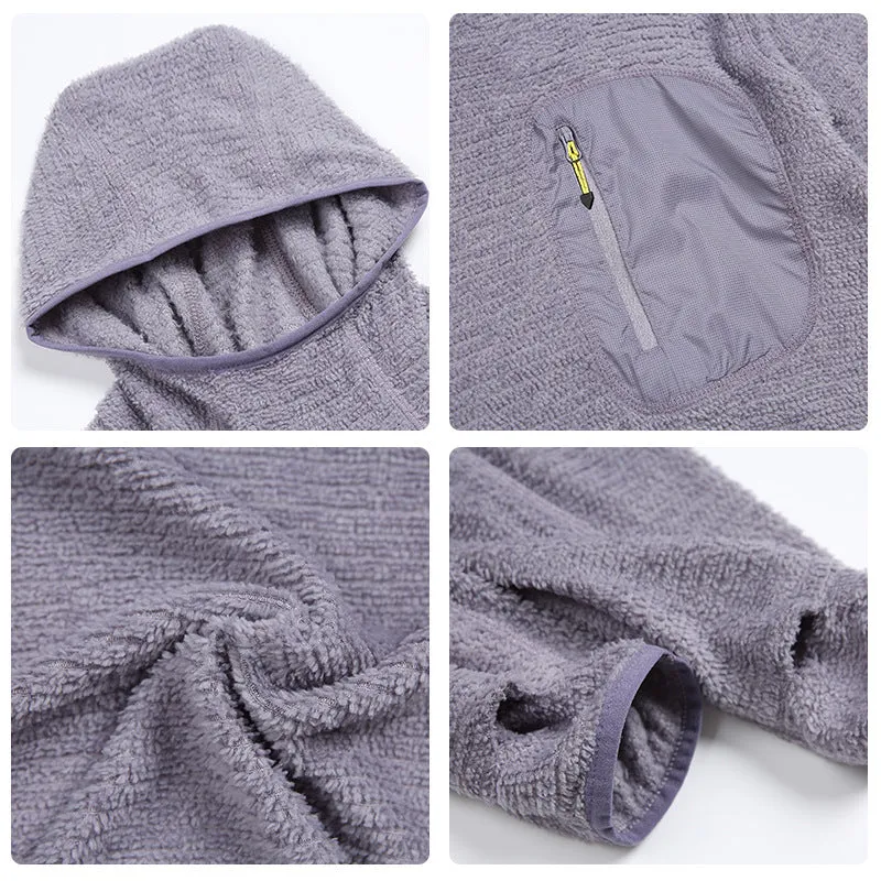 Breathable pullover hoodie for men – polyester fibre blend with zip pocket, black colour, front view