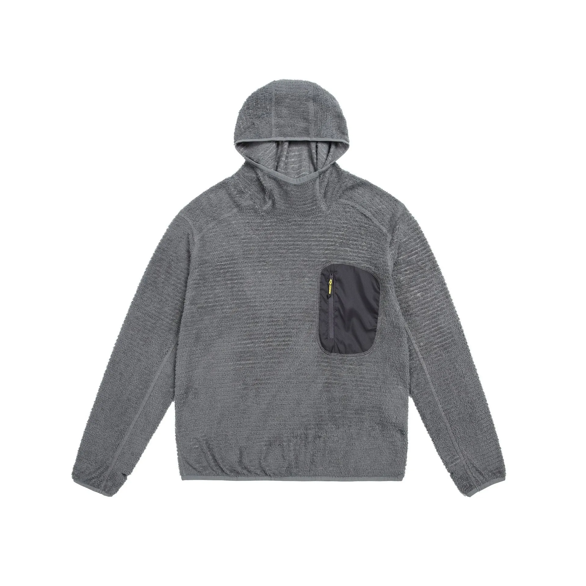 Breathable pullover hoodie for men – polyester fibre blend with zip pocket, black colour, front view