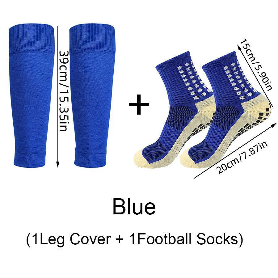 Sports soccer socks with knee pads, glue dispensing non-slip, mid-calf length, polyester blend, solid colour, for men and women