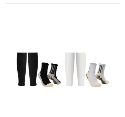 Sports soccer socks with knee pads, glue dispensing non-slip, mid-calf length, polyester blend, solid colour, for men and women
