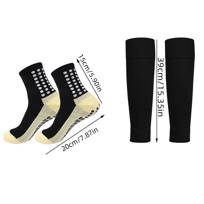 Sports soccer socks with knee pads, glue dispensing non-slip, mid-calf length, polyester blend, solid colour, for men and women