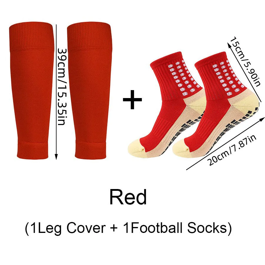 Sports soccer socks with knee pads, glue dispensing non-slip, mid-calf length, polyester blend, solid colour, for men and women
